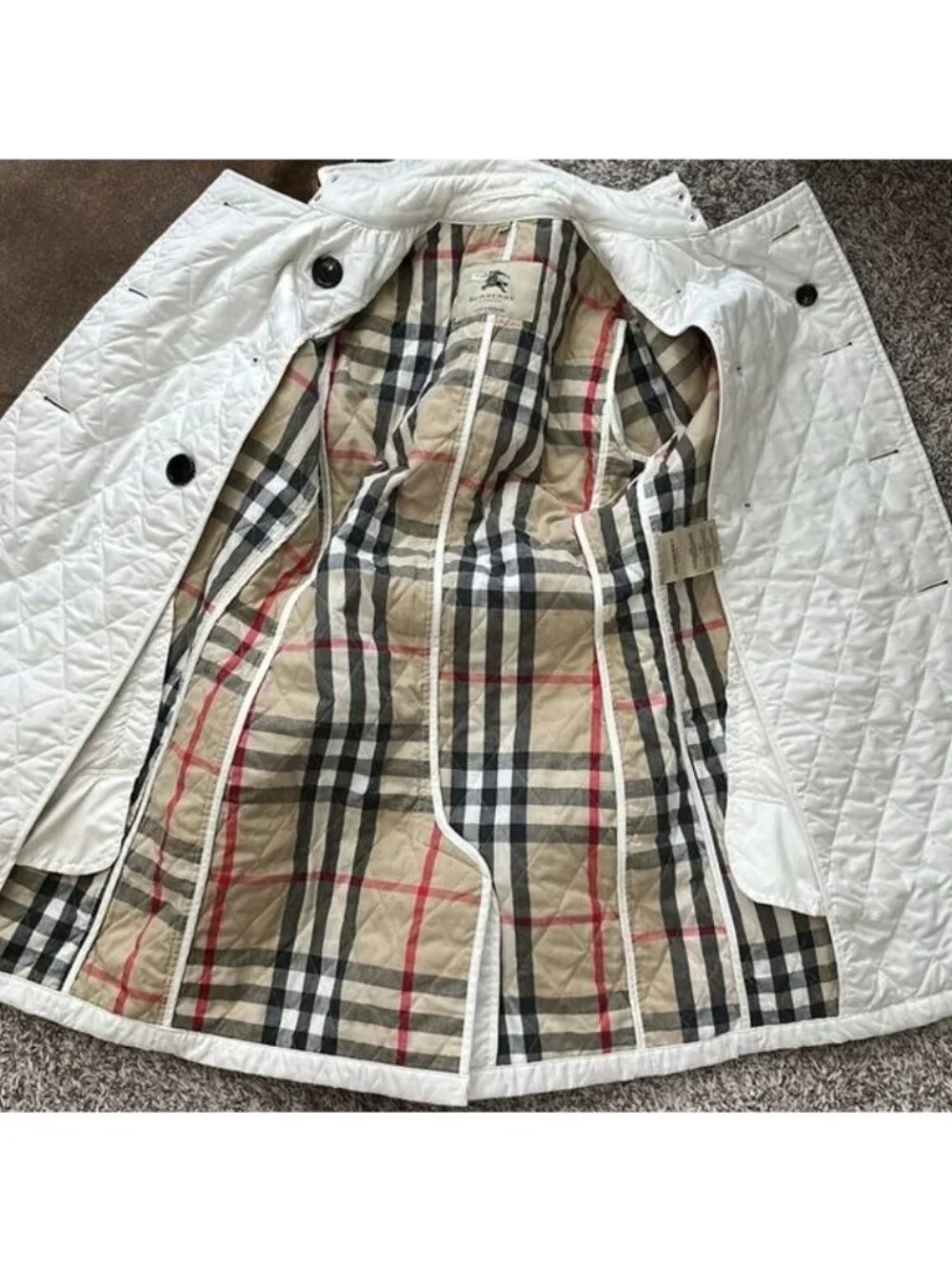 Burberry White Quilted Trench Coat Belted Jacket - Picture 12 of 16